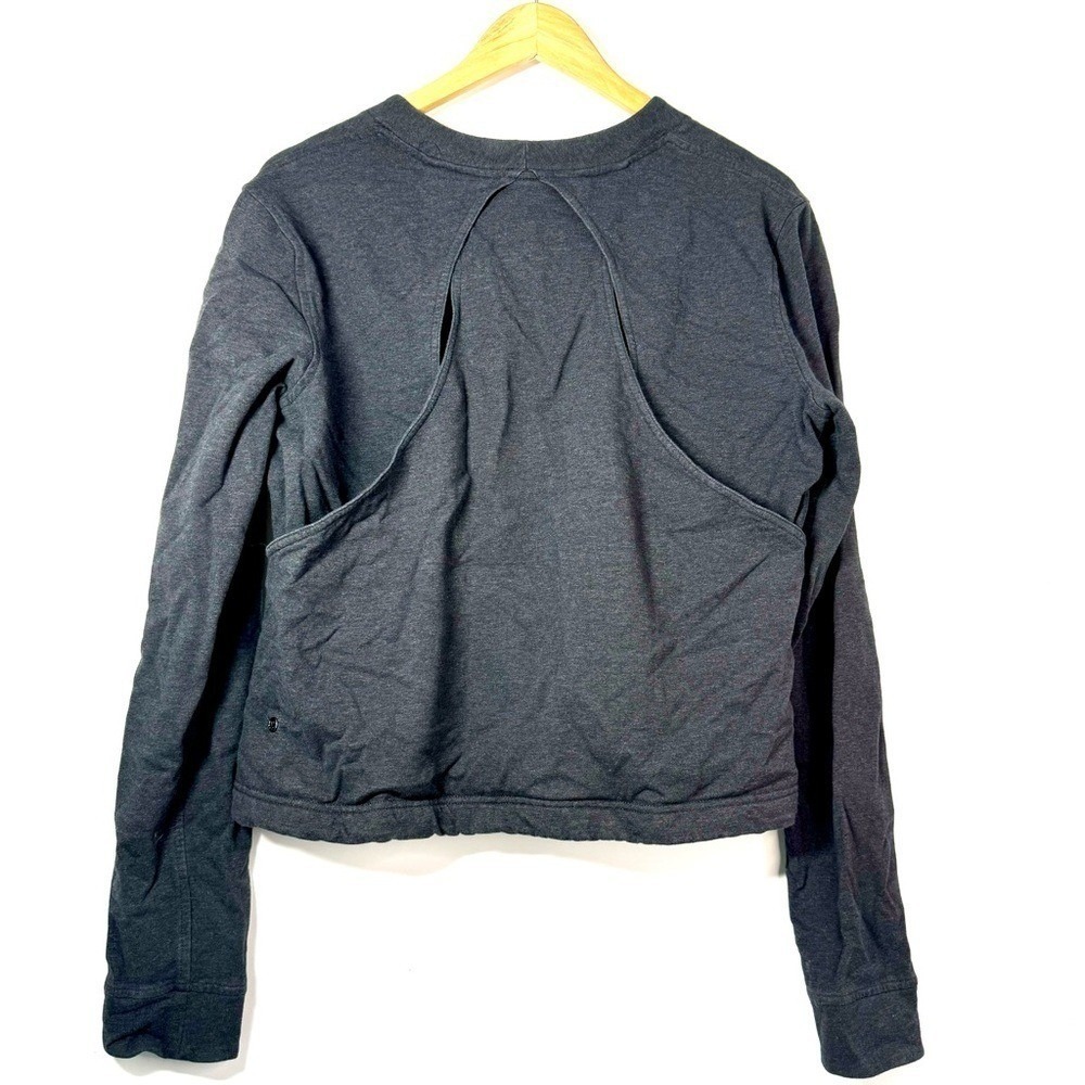 Lululemon Getaway Crew Heathered Dark Grey Sweatshirt Open Back Pockets Size 12